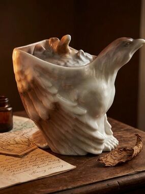 Vintage 1900 Royal Bayreuth porcelain grey eagle lidded humidor.